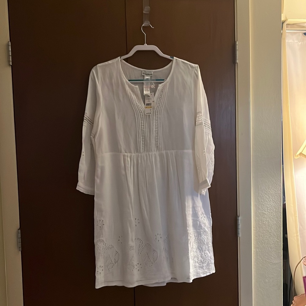 NWT White Tommy Bahama Lightweight Linen Cotton Blend Split Neck Dress